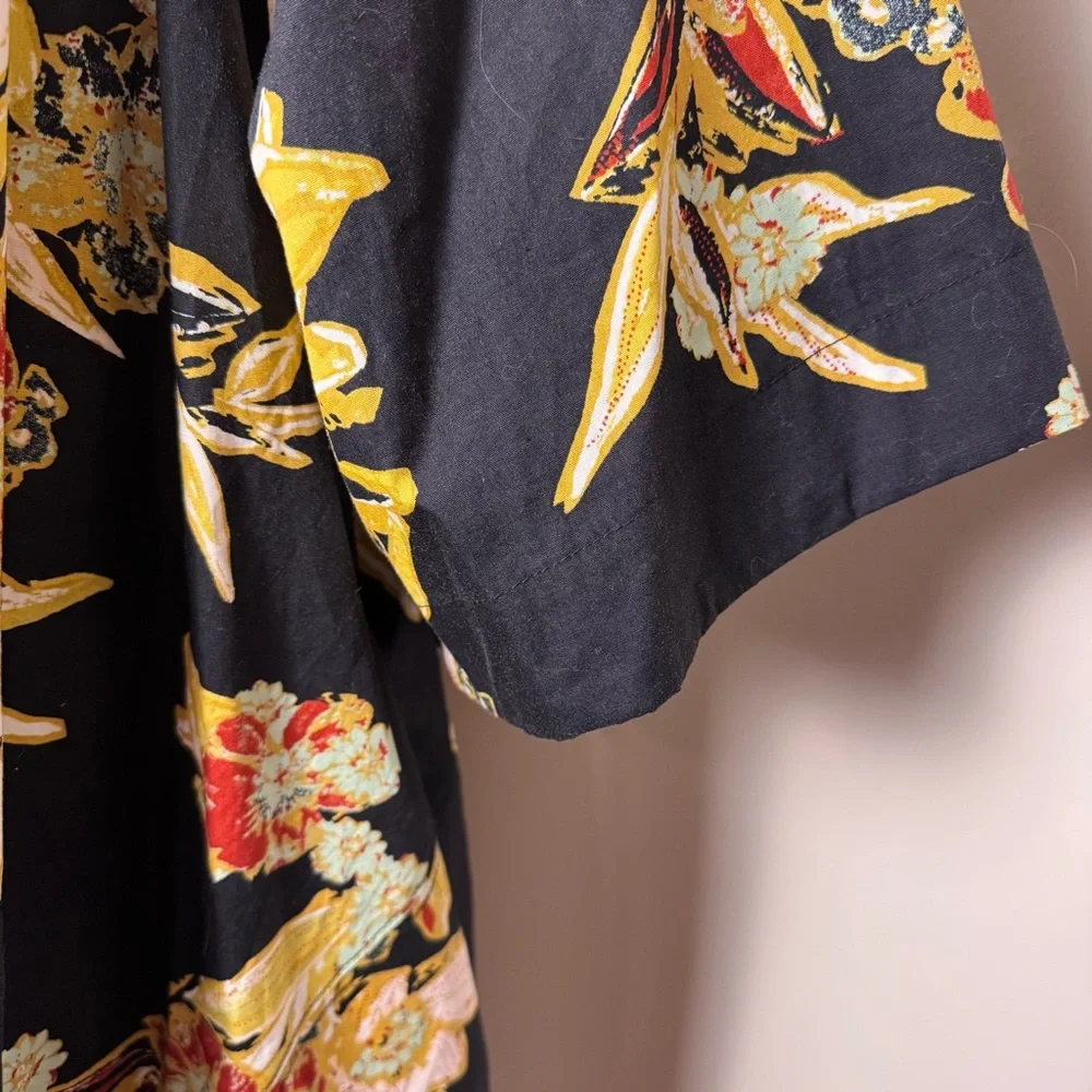 FREE PEOPLE Jodie Tropical Print Kimono Sleeve Mini Dress BLACK / LARGE - Picture 7 of 14